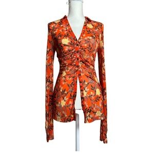 Free People Vibrant Floral Blouse in Orange and Black